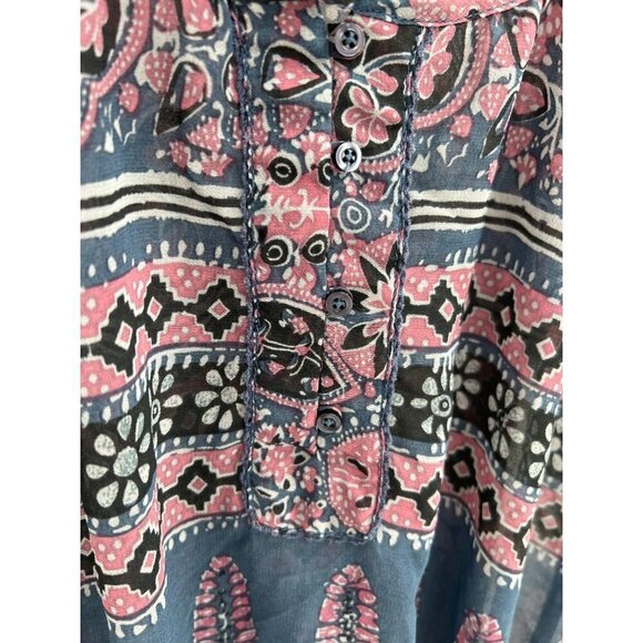American Eagle Boho Peasant Top Size Small Sheer Tie Front 3/4 Sleeve - Picture 5 of 9